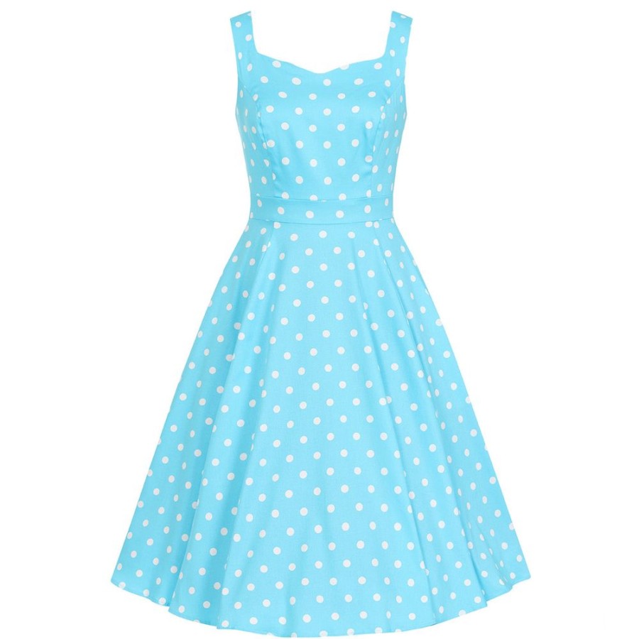 Pretty Kitty Fashion Pretty Blue Turquoise White Polka Dot Sleeveless Rockabilly 50S Swing | Audrey Dresses