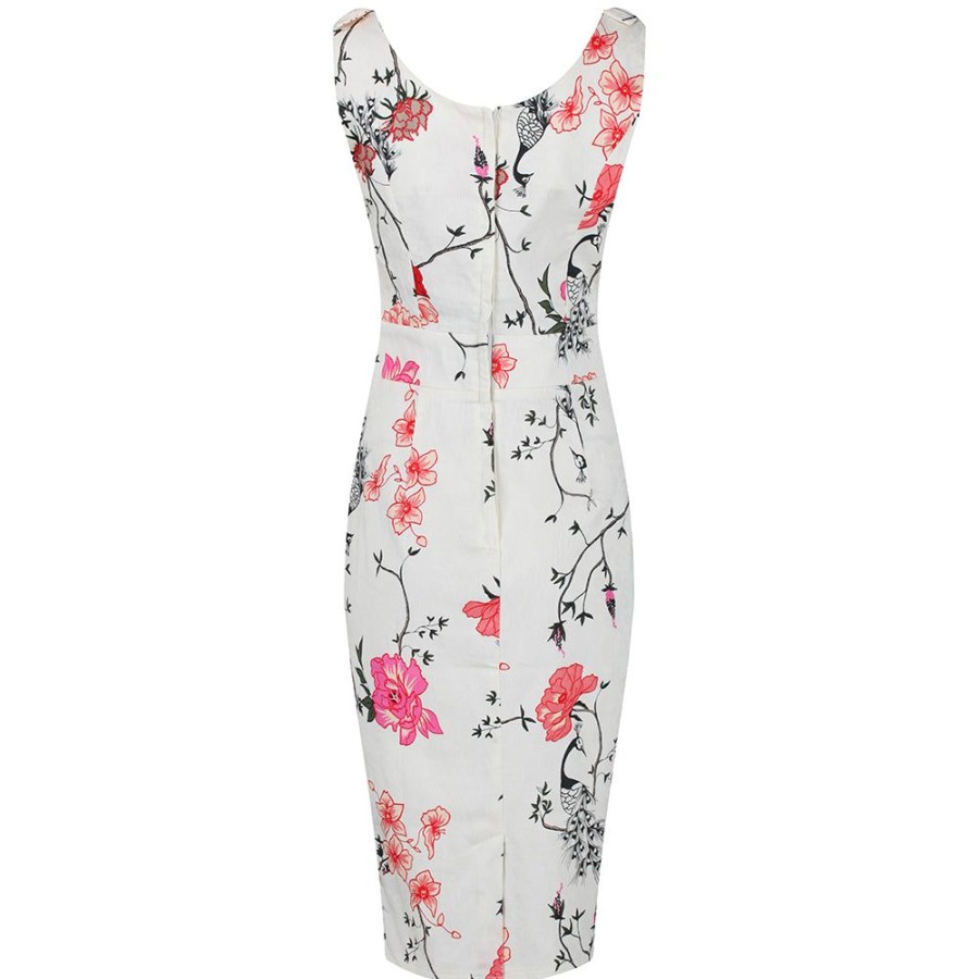 Pretty Kitty Fashion Floral And Bird Print Vintage Style Pencil Dress | Floral Dresses