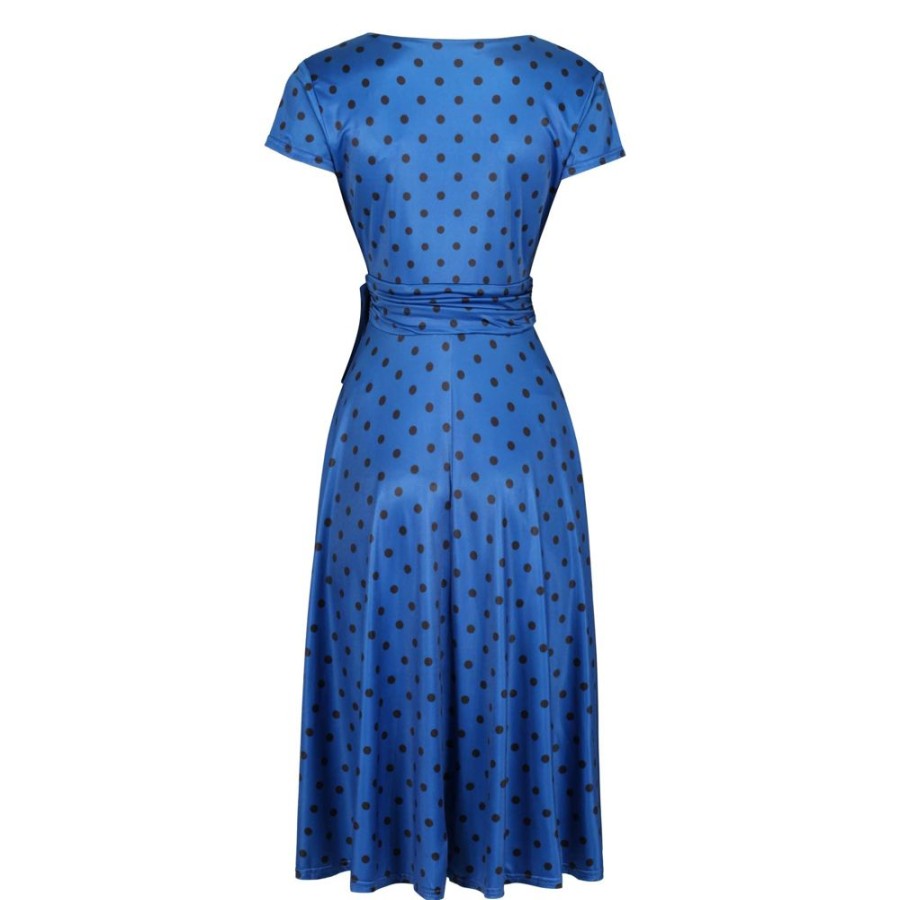 Pretty Kitty Fashion Classic Royal Polka Dot Cap Sleeve Fit And Flare Midi Dress | Polka Dot Dresses