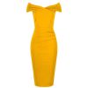 Pretty Kitty Fashion Honey Mustard Cap Sleeve Crossover Top Bardot Wiggle Dress | Wiggle Dresses