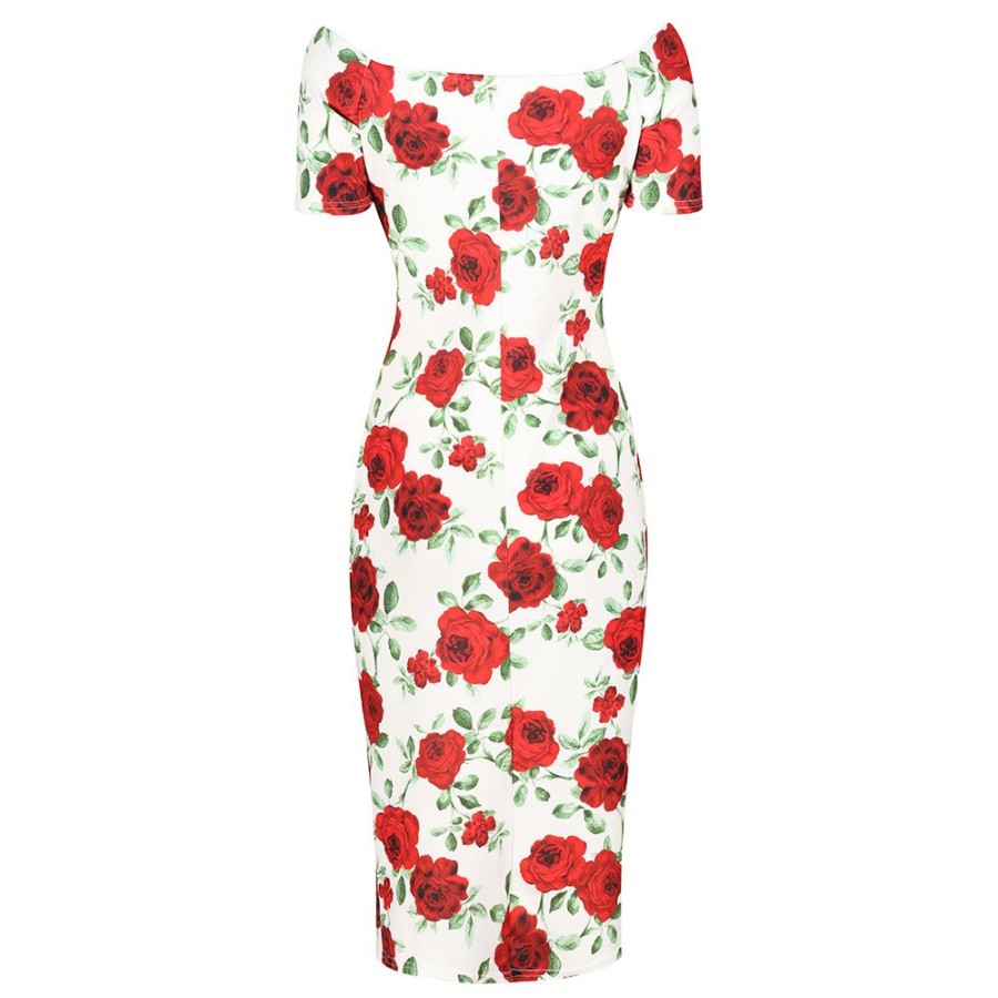 Pretty Kitty Fashion And Red Rose Floral Capped Sleeve Bodycon Wiggle Dress | Wiggle Dresses