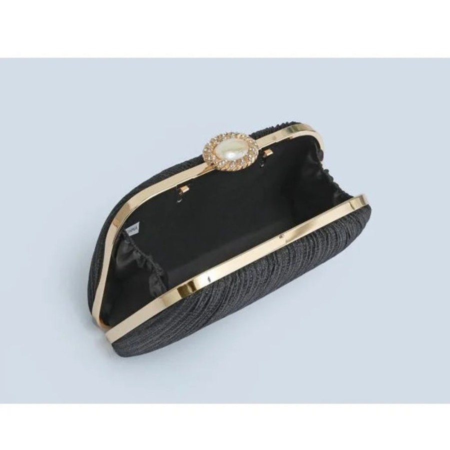 Pretty Kitty Fashion Shimmering Black Evening Clutch Bag With Large Clasp | Bags & Purses