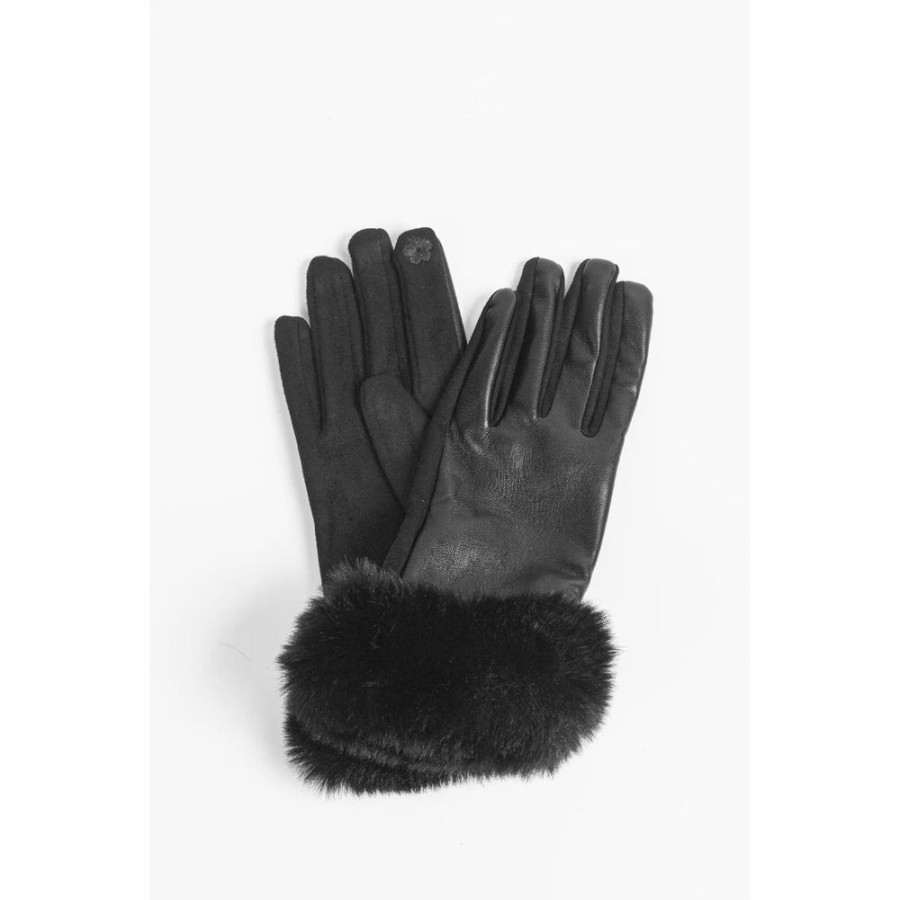 MSH Black Faux Leather Gloves Fur Trim | Scarves & Gloves