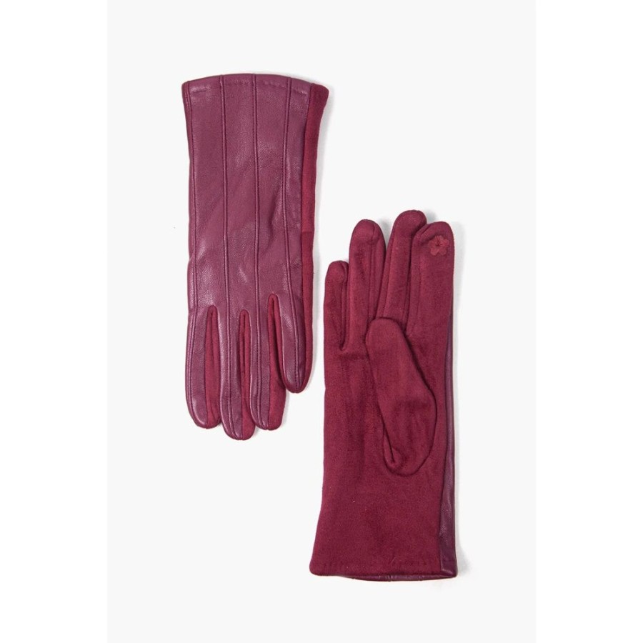 MSH Berry Wine Faux Leather Gloves With Vertical Stitching Detail | Scarves & Gloves