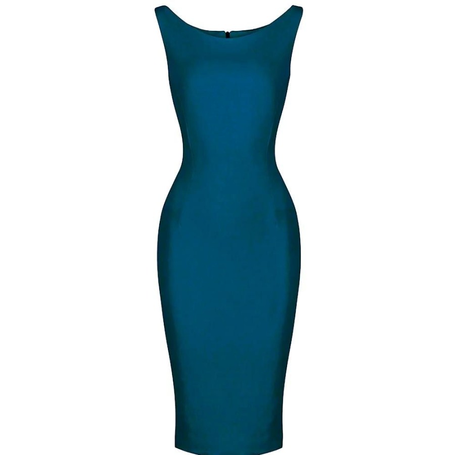 Pretty Kitty Fashion Blue 40S Bodycon Sleeveless Hollywood Wiggle Dress | Wiggle Dresses