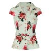 Pretty Kitty Fashion Off White Red Rose Floral Vintage Blouse | Tops