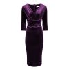 Pretty Kitty Fashion Velour Deep V 3/4 Sleeve Bodycon Ruched Waist Wiggle Dress | Velour Dresses