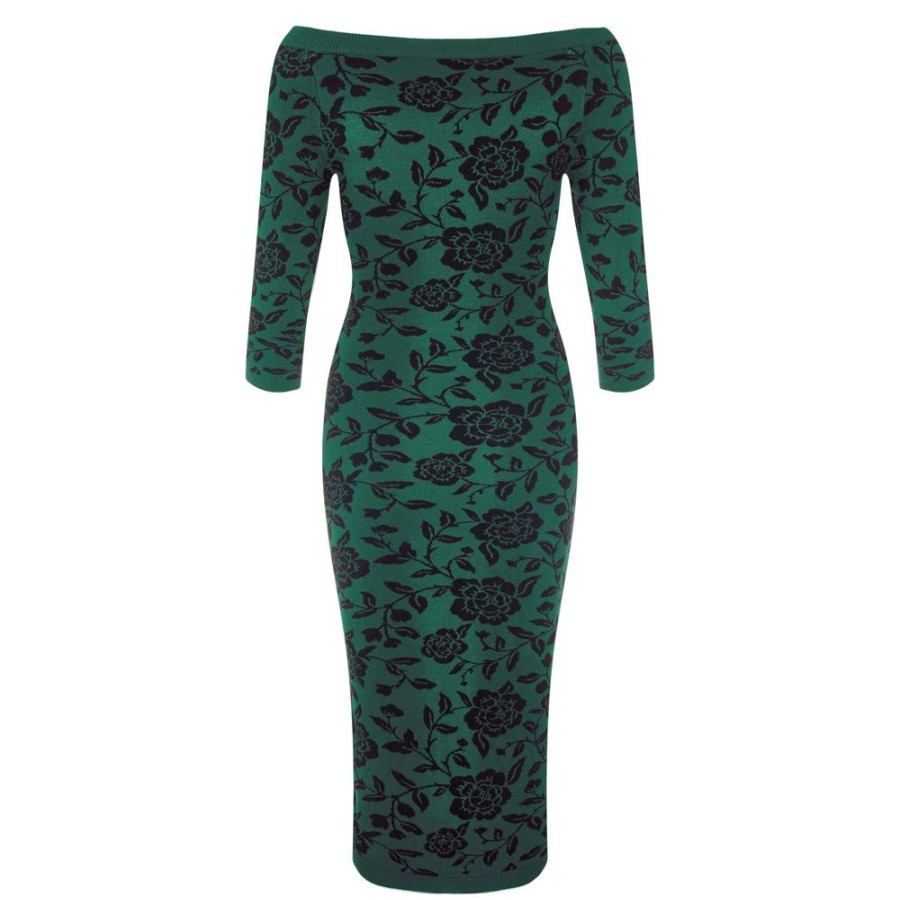 Pretty Kitty Fashion Collectif 3/4 Sleeve Brocade Knitted Pencil Wiggle Dress | Wiggle Dresses