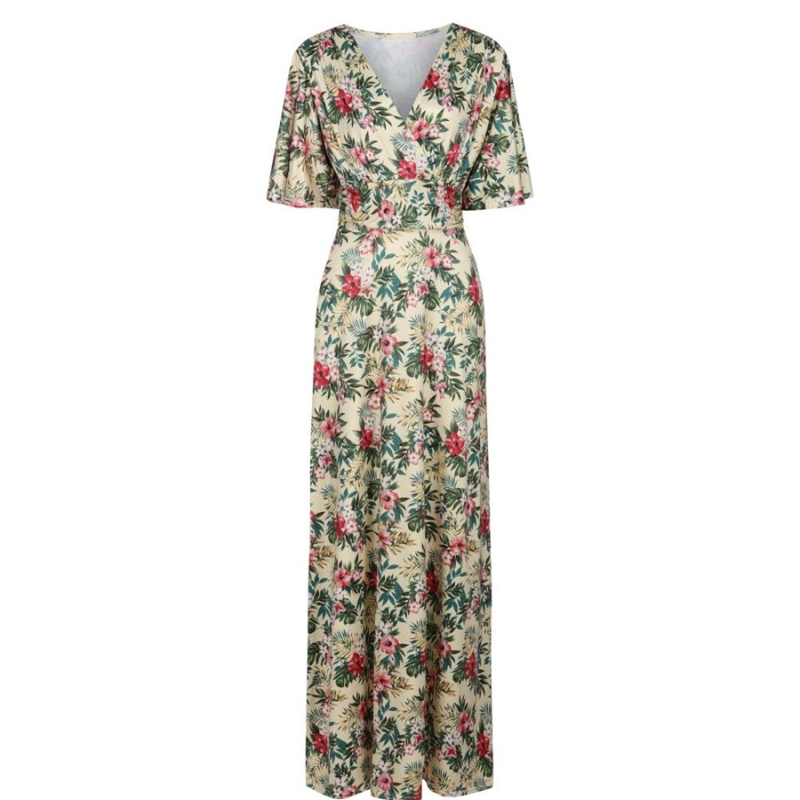 Pretty Kitty Fashion Hibiscus Floral Print Waterfall Sleeve Maxi Dress | Floral Dresses