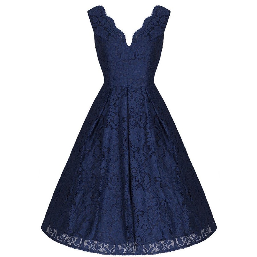 Jolie Moi Jolie Moi Vintage Navy Embroidered Lace Swing Dress | Party Dresses