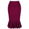 Pretty Kitty Fashion Wine Peplum Hem Bodycon Stretch Pencil Skirt | Skirts