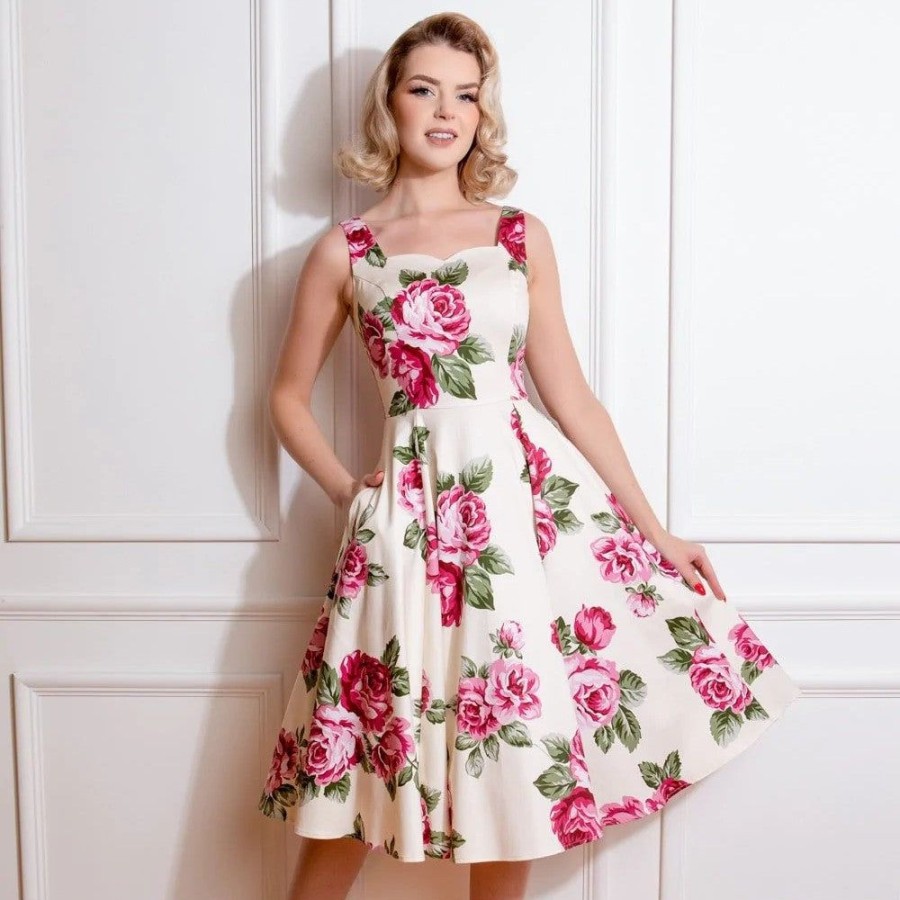 Pretty Kitty Fashion Rose Floral Print Sleeveless Rockabilly 50S Swing Dress | 50S Swing Dresses