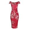 Pretty Kitty Fashion Floral Print Cap Sleeve Crossover Top Bardot Wiggle Dress | Pencil Dresses