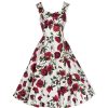 Pretty Kitty Fashion Ivory White And Red Rose Vintage Rockabilly Swing Dress | Rockabilly Dresses