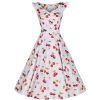 Pretty Kitty Fashion White And Red Cherry Print Rockabilly 50S Swing Dress | 50S Swing Dresses