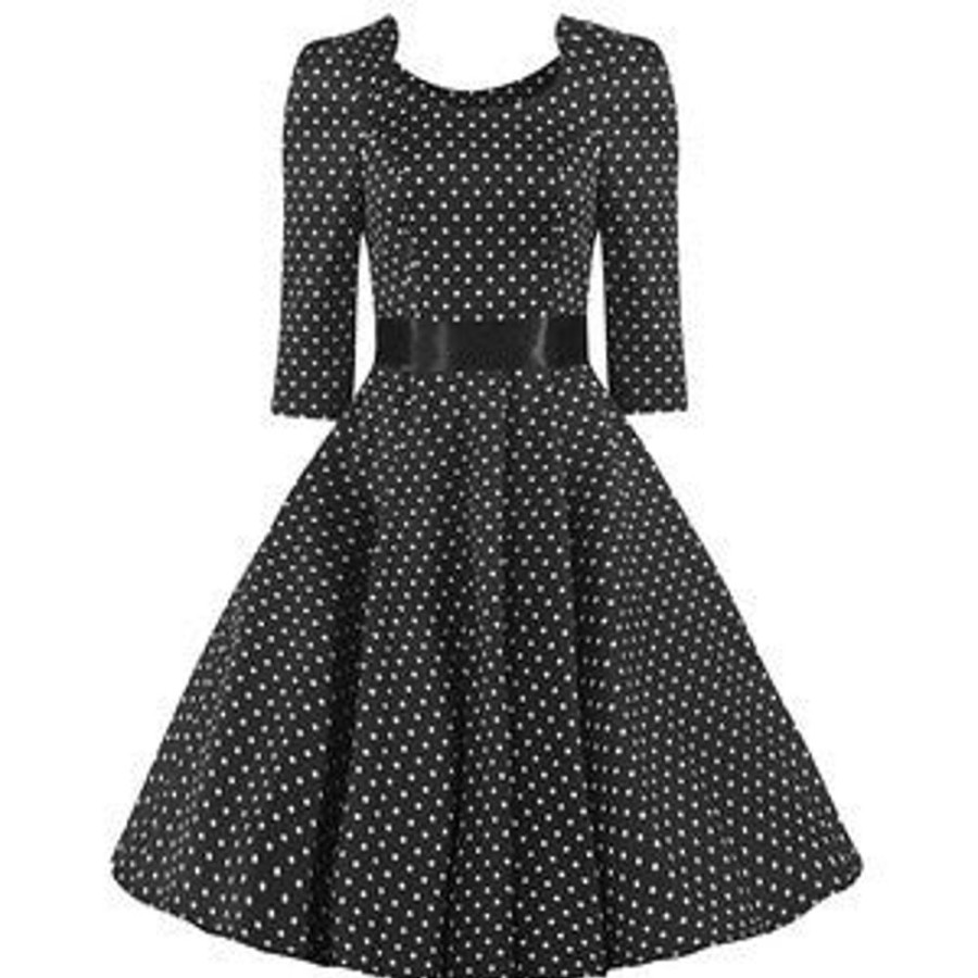 Pretty Kitty Fashion Black And White Polka Dot Long Sleeve Swing Dress | Cocktail Dresses