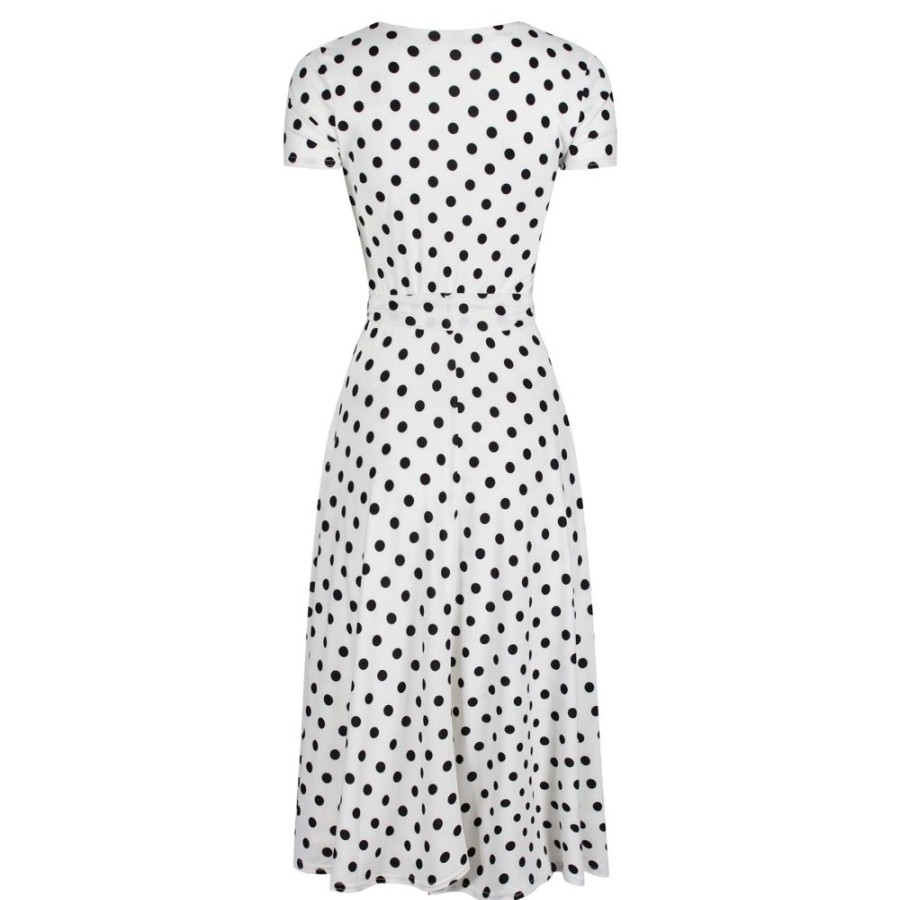 Pretty Kitty Fashion Black Polka Dot Cap Sleeve Fit And Flare Midi Dress | Polka Dot Dresses