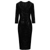 Pretty Kitty Fashion 3/4 Sleeve V Neck Velour Sequin Pencil Wiggle Dress | Pencil Dresses