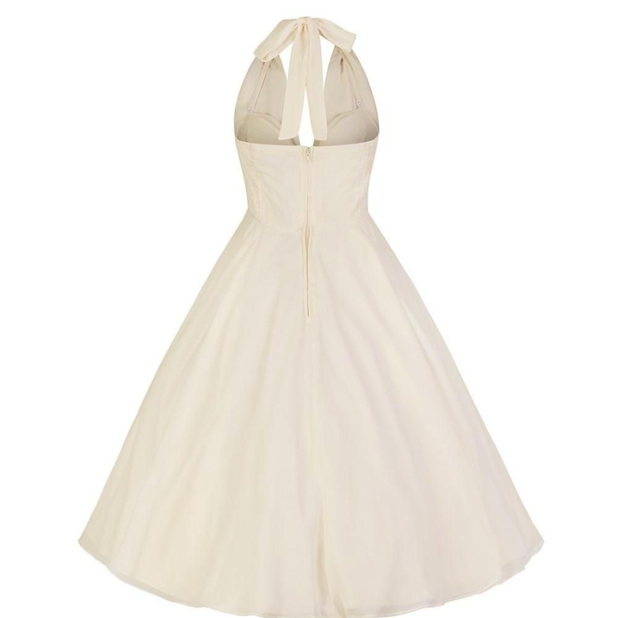 Hell Bunny White Chiffon Vintage Marilyn Monroe Style 50S Swing Dress | Rockabilly Dresses