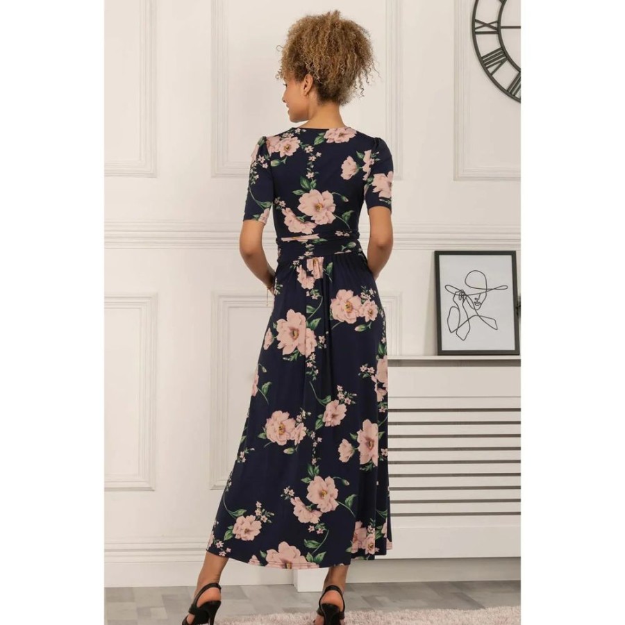 Jolie Moi Jolie Moi Floral Pleat Short Sleeve Jersey Dress | Maxi Dresses