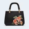 Pretty Kitty Fashion Black Vintage Pink Coral Floral Embroidered Day Bag | Bags & Purses