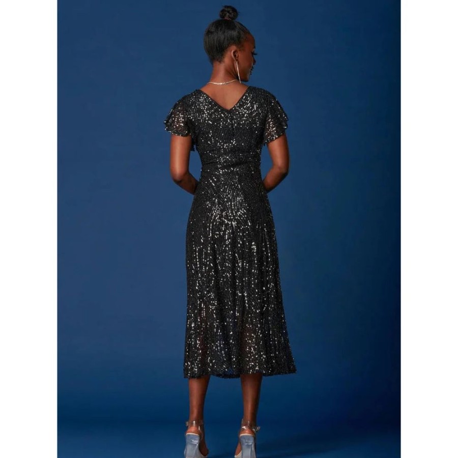 Jolie Moi Jolie Moi Sequin Fit & Flare Angel Wing Sleeve Dress | Jolie Moi Dresses