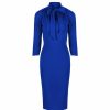 Pretty Kitty Fashion Royal 3/4 Sleeve Tie Neck Bodycon Pencil Dress | Pencil Dresses