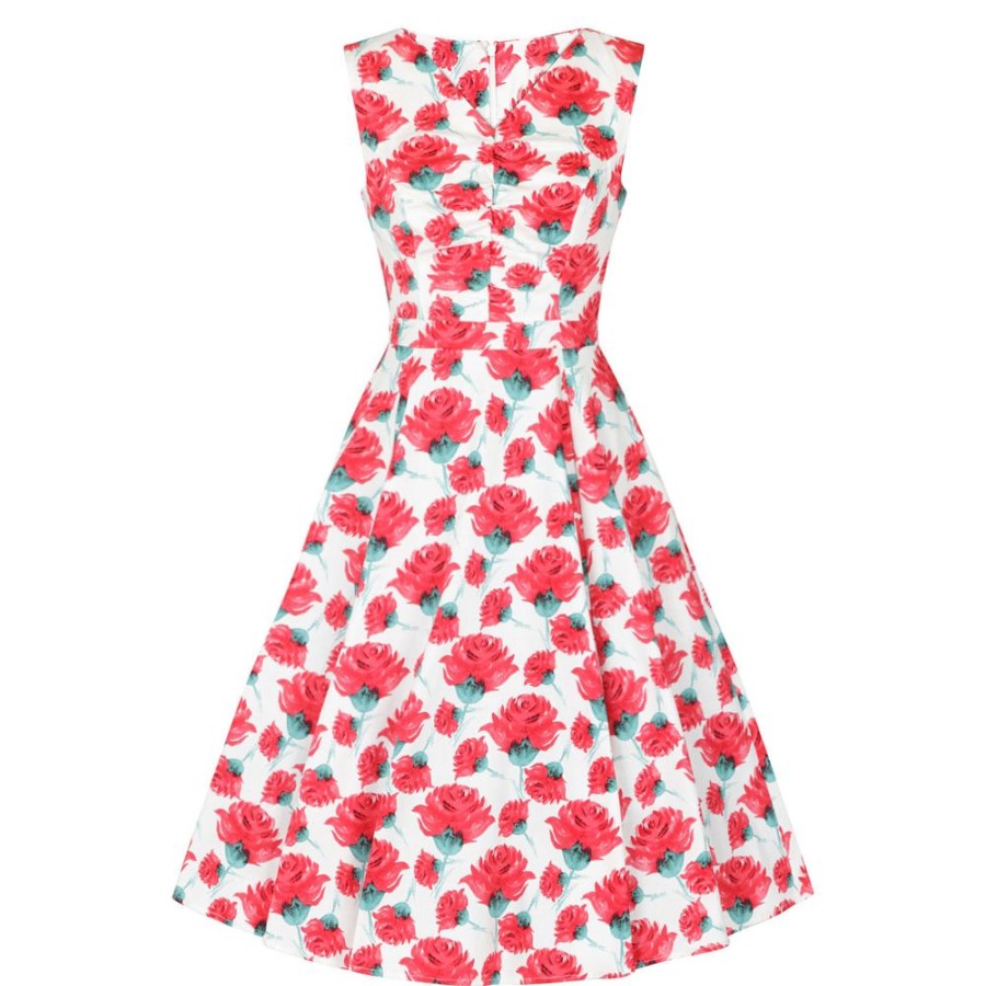 Pretty Kitty Fashion And Red Rose Vintage V Neck Floral Print Swing Dress | Rockabilly Dresses