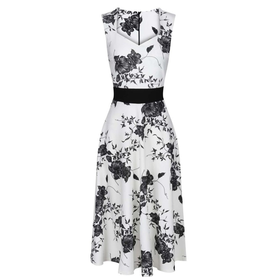 Pretty Kitty Fashion And Black Floral Print Fit And Flare Swing Dress | 50S Swing Dresses