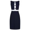 Pretty Kitty Fashion Navy And White Sleeveless Button Detail Bodycon Midi Dress | Wiggle Dresses