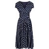 Pretty Kitty Fashion Navy Polka Dot Cap Sleeve Fit And Flare Midi Dress | 50S Swing Dresses