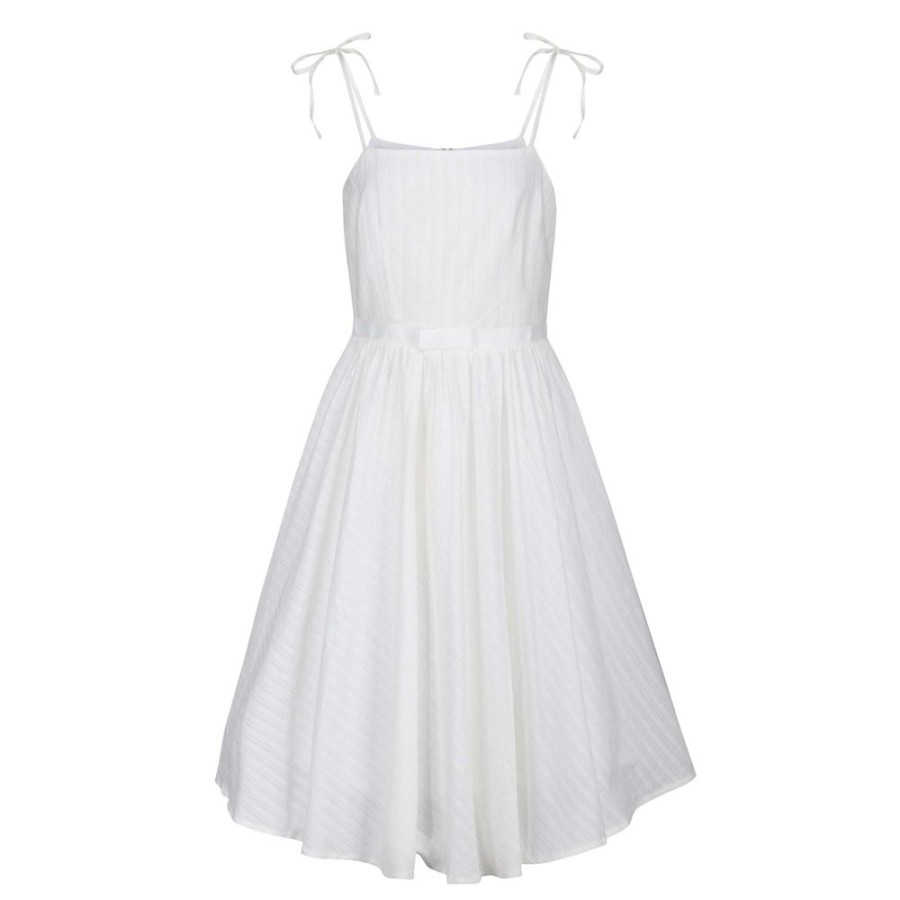 Pretty Kitty Fashion Ivory Cotton Shoulder Strap Summer Swing Dress | 50S Swing Dresses