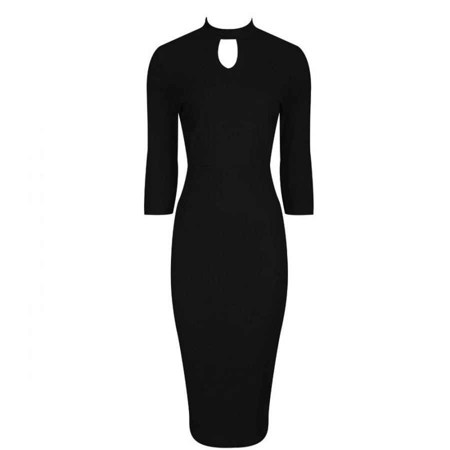 Pretty Kitty Fashion High Neck 3/4 Sleeve Choker Bodycon Pencil Dress | Party Dresses