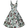 Hell Bunny Mint Retro Vintage Floral Print Summer 50S Swing Dress | 50S Swing Dresses