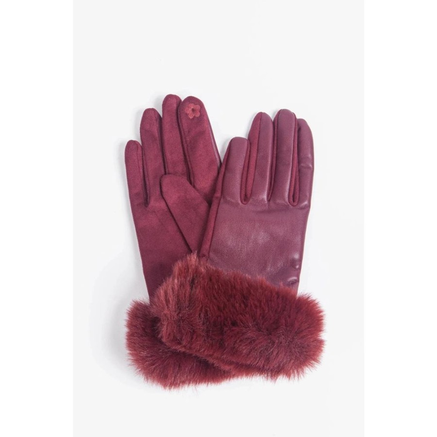 MSH Berry Coloured Gloves With Faux Fur Trim | Scarves & Gloves