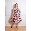 Pretty Kitty Fashion Polka Dot & Red Rose Print Rockabilly 50S Swing Dress W/ Pockets | Floral Dresses