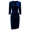 Pretty Kitty Fashion Blue Velour Wrapover 3/4 Sleeve Midi Dress | Pencil Dresses