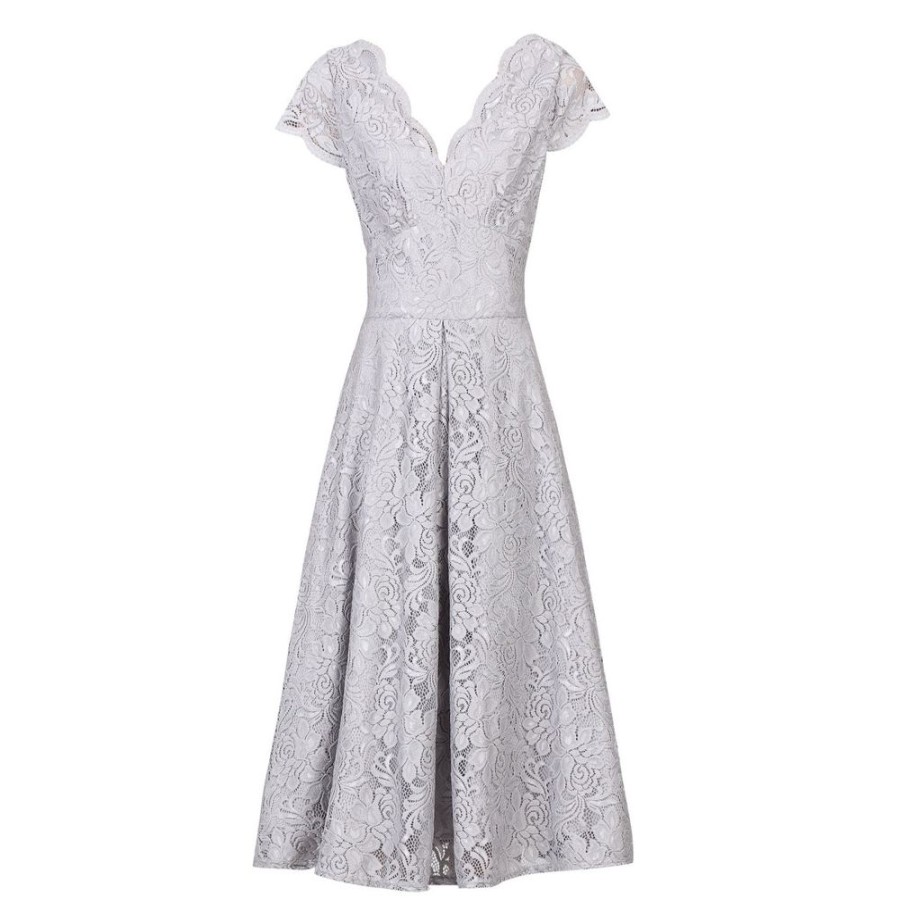 Jolie Moi Jolie Moi Silver Cap Sleeve Scallop Neck Embroidered Lace 50S Swi | 50S Swing Dresses