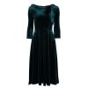 Pretty Kitty Fashion Velour Emerald Tie 1/2 Sleeve Vintage Swing Dress | Velour Dresses