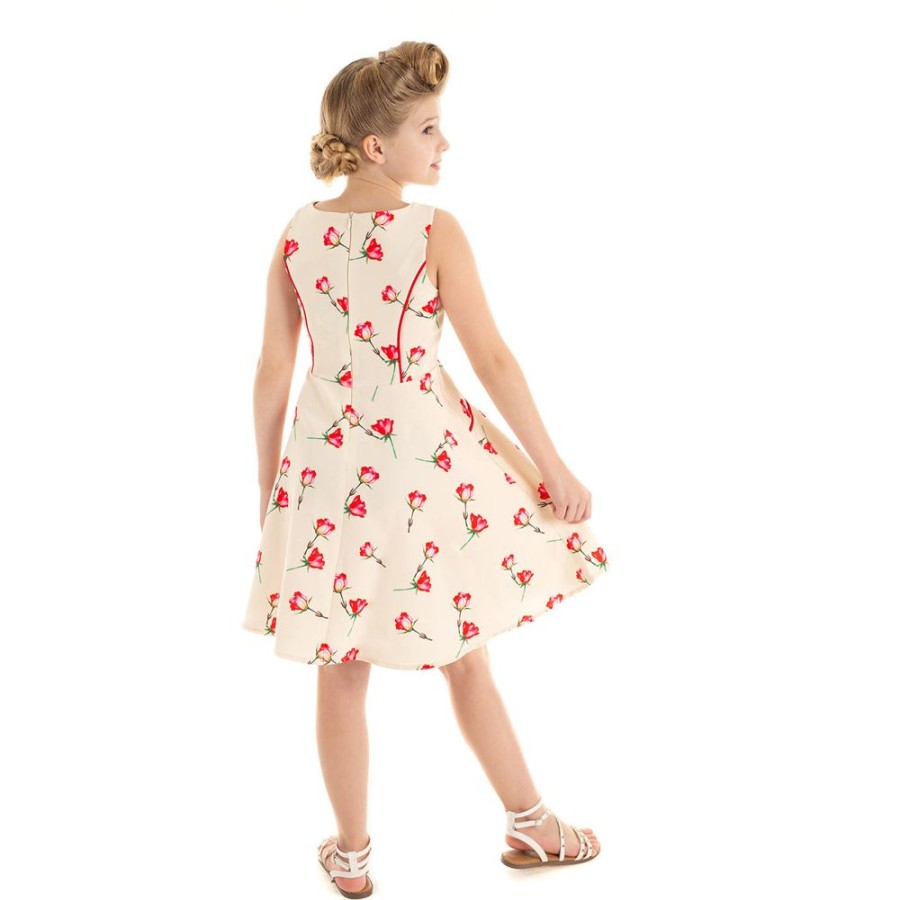 Pretty Kitty Fashion Little Kitty Girl'S Off Red Rose Floral Print Party Dress | Girls