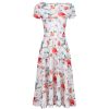 Pretty Kitty Fashion Floral, Bird & Butterfly Print Cap Sleeve 50S Audrey Swing Dress | Rockabilly Dresses