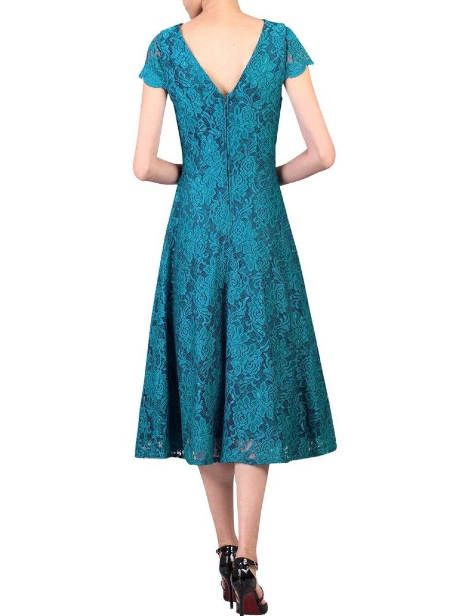 Jolie Moi Jolie Moi Lace Embroidered Cap Sleeve Swing Dress | Cocktail Dresses