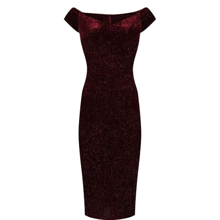 Pretty Kitty Fashion Claret Vintage Animal Print Velvet Capped Sleeve Wiggle Dress | Party Dresses