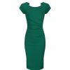 Pretty Kitty Fashion Emerald Capped Sleeve Ruched Bodycon Pencil Dress | Pencil Dresses