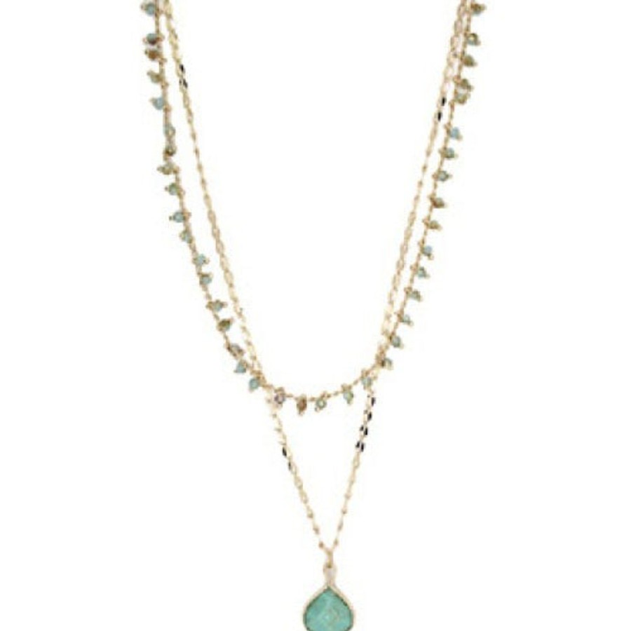 Isles And Stars Double Layered Green Stone And Delicate Gold Style Necklace | Jewellery