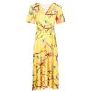 Pretty Kitty Fashion Floral Bird Print Cap Sleeve Crossover Wrap Top Swing Dress | Floral Dresses