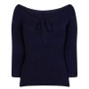 Pretty Kitty Fashion 3/4 Sleeve Midnight Stretch Bardot Bow Top Jumper | Tops