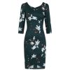 Pretty Kitty Fashion Dark Floral Print 3/4 Sleeve Empire Waist Pencil Wiggle Dress | Wiggle Dresses