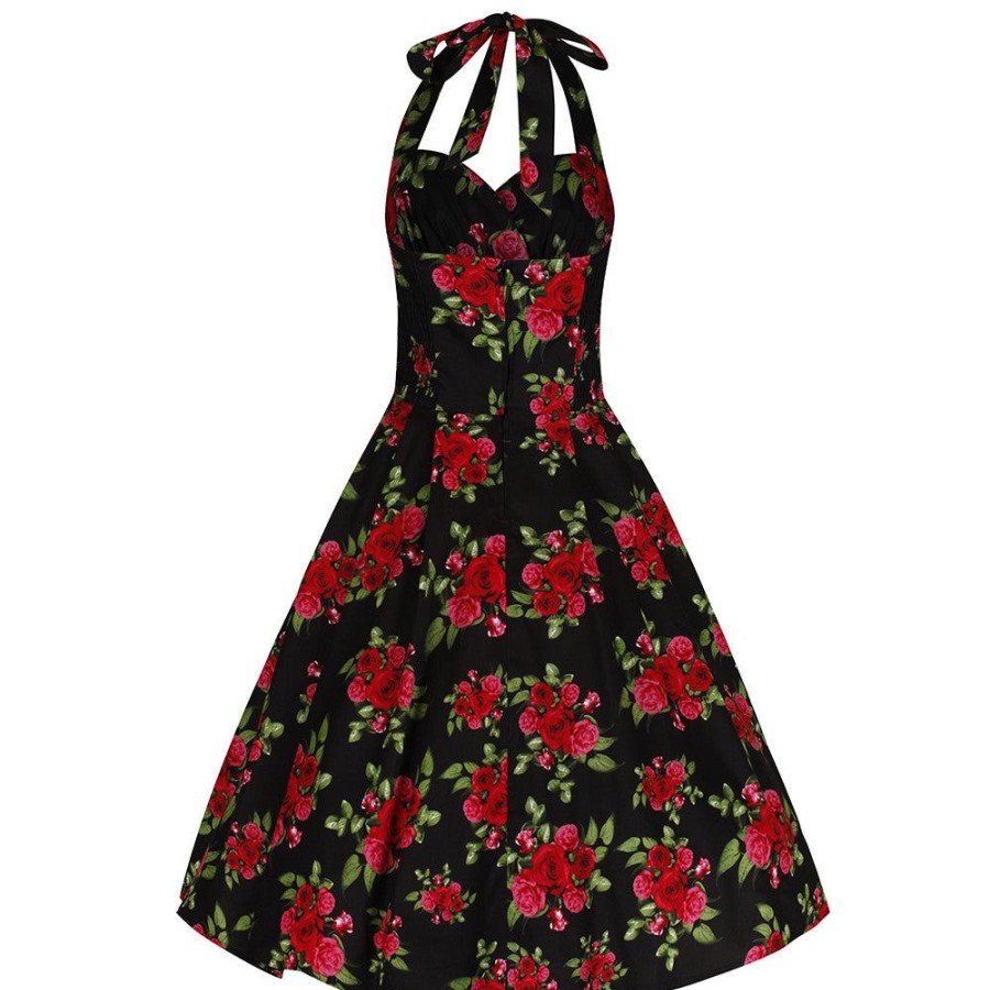 Hell Bunny And Red Roses Vintage 50S Halterneck Rockabilly Dress | 50S Swing Dresses