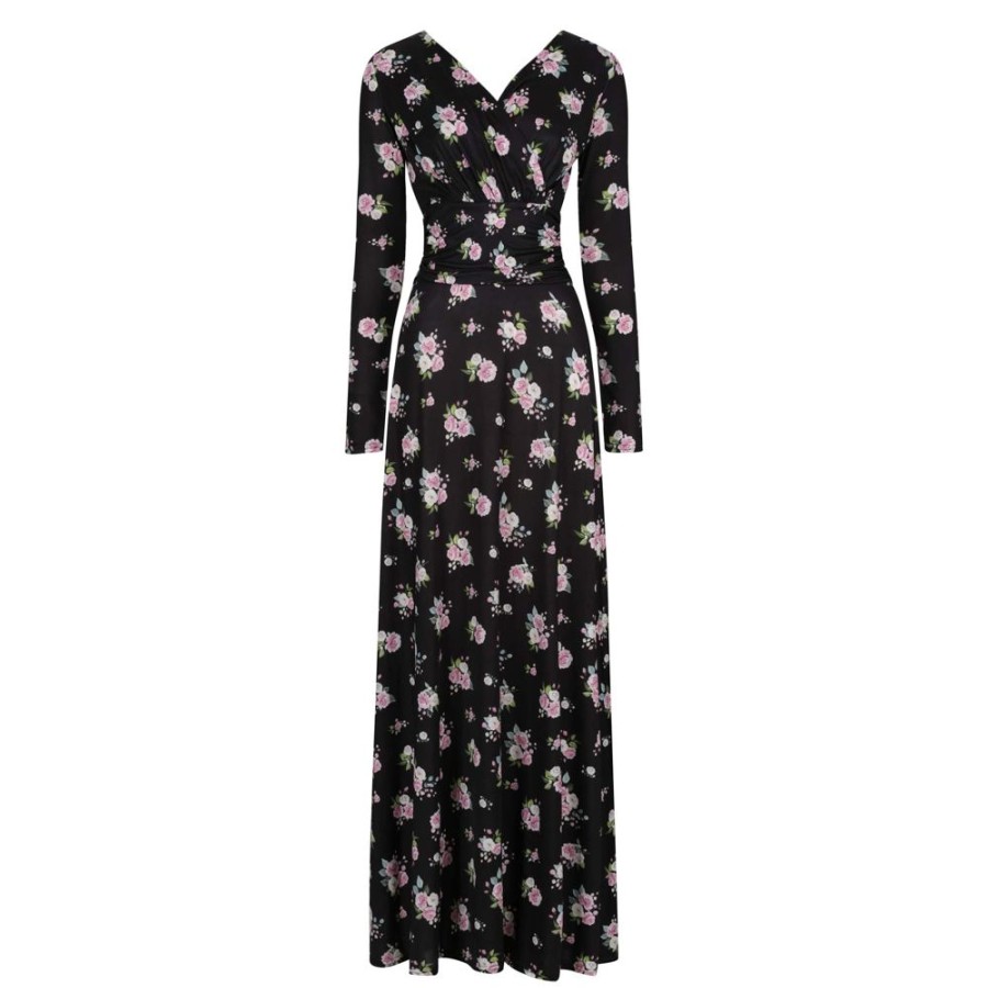 Pretty Kitty Fashion Pink Floral Print Long Sleeve Maxi Dress | Party Dresses